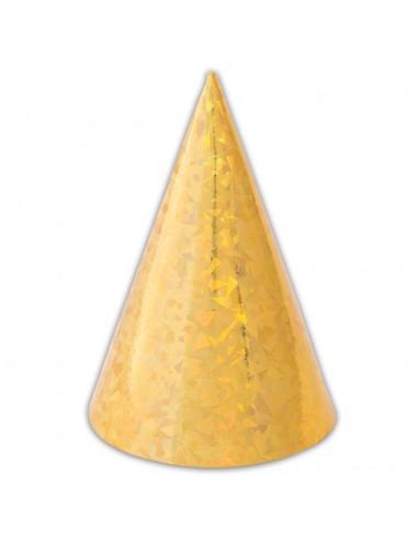 CAPPELLINI A CONO con elastico Color Oro olografico (Perfetti per Capodanno) - Confez. 6 pezzi - Diam. 15 cm x H 16 cm - Cartonc