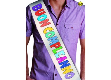 FASCIA FLUO del " BUON COMPLEANNO " per Compleanno - Lunghezza 96 cm x 11 cm larghezza - Unisex - fascia in poliestere - 1 pezzo