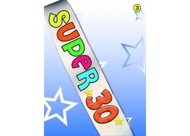 FASCIA FLUO GLITTER del " SUPER 30ENNE" per Compleanno - Lunghezza 96 cm x 11 cm larghezza - Unisex - fascia in poliestere - 1 
