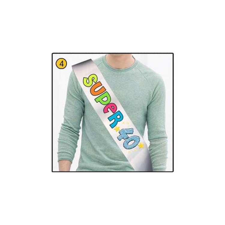 FASCIA FLUO GLITTER del " SUPER 40ENNE" per Compleanno - Lunghezza 96 cm x 11 cm larghezza - Unisex - fascia in poliestere - 1 
