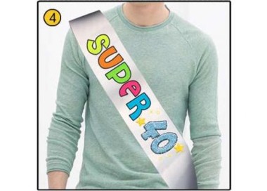 FASCIA FLUO GLITTER del " SUPER 40ENNE" per Compleanno - Lunghezza 96 cm x 11 cm larghezza - Unisex - fascia in poliestere - 1 