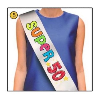 FASCIA FLUO GLITTER del " SUPER 50ENNE" per Compleanno - Lunghezza 96 cm x 11 cm larghezza - Unisex - fascia in poliestere - 1 
