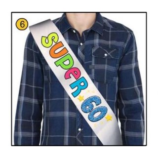 FASCIA FLUO GLITTER del " SUPER 60ENNE" per Compleanno - Lunghezza 96 cm x 11 cm larghezza - Unisex - fascia in poliestere - 1 
