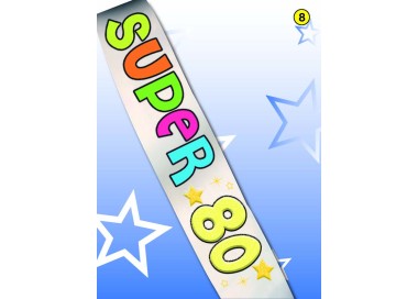 FASCIA FLUO GLITTER del " SUPER 80ENNE" per Compleanno - Lunghezza 96 cm x 11 cm larghezza - Unisex - fascia in poliestere - 1 