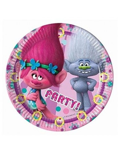 Piattini Piccoli  TROLLS (Nuovo Film DreamWorks) - Diam. 19,5 cm - Confezione da 8 pezzi - Nuovo