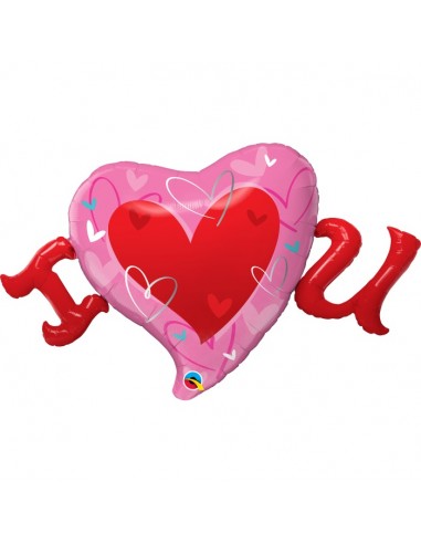 Palloncino Cuore Love Rosso  e Bianco  fucsia 3D- Multi-Balloon - Qualatex - 117 cm - 1 pz