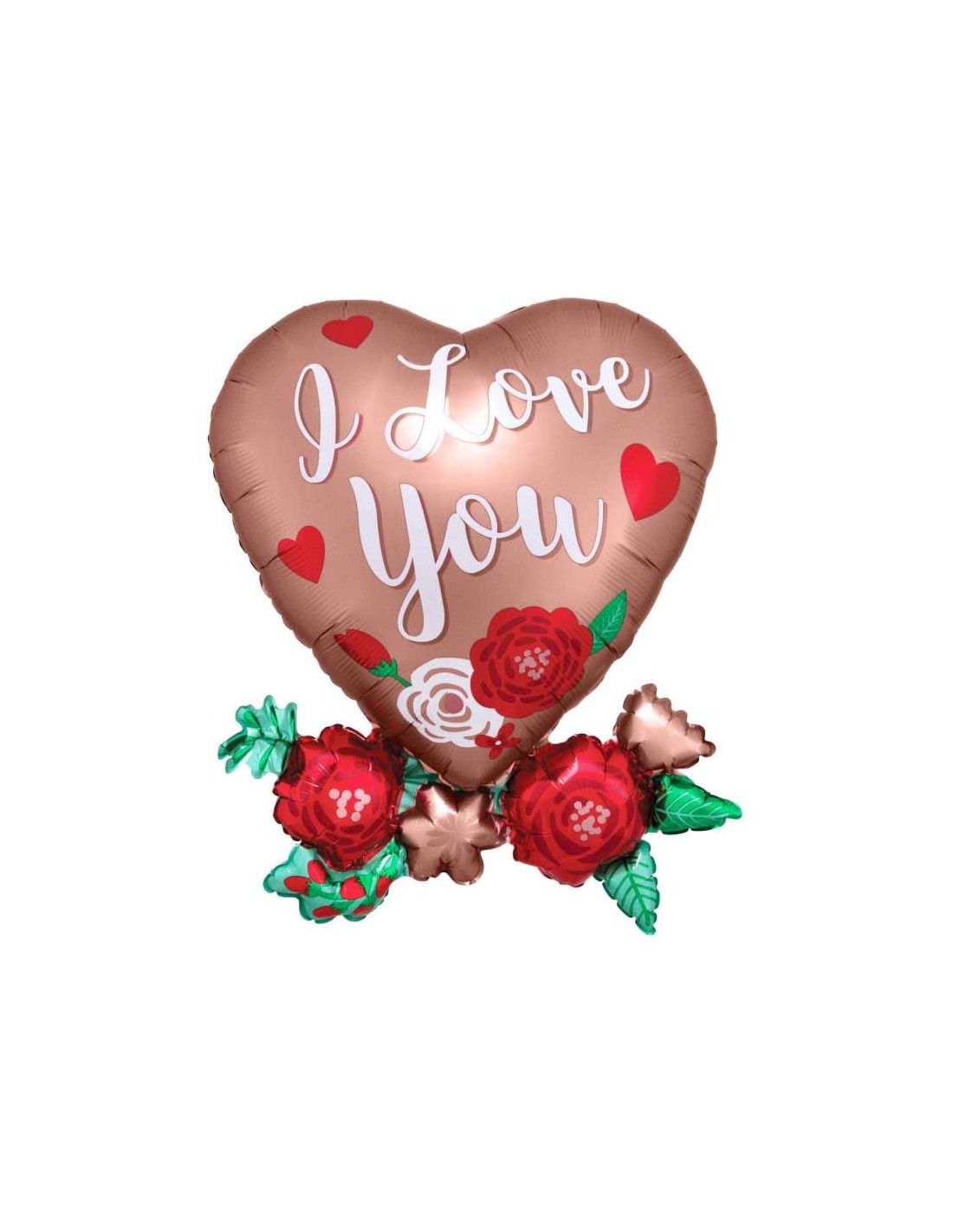 Palloncino Cuore oro Rosa con fiori e scritta I Love You - Anagram - 76 cm  1 pz