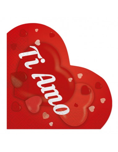Tovaglioli  a cuore rossi Love con scritta TI AMO  - 20 pezzi - 33 cm x 33 cm - 3 veli