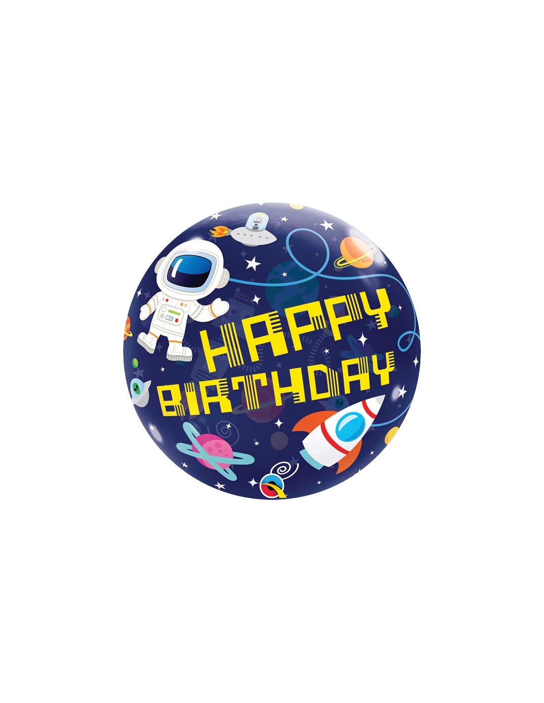 Palloncino Happy Birthday tema spaziale Bubbles Qualatex (Nuovo) - 22/ 56  cm - 1 pezzo