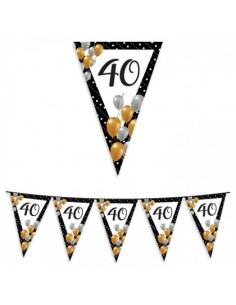 Bandierine  Compleanno 40 anni  nero bianco oro e argento- L 6 metri / 20 cm x 26 cm H - 1 pz