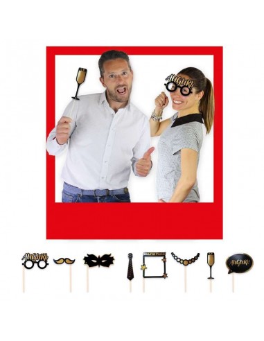 Kit Accessori Foto Booth / Selfie tema Auguri  - 8 pezzi - misure e forme diverse Big Party