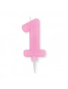 Candelina Plump Stondata  di cera  10  cm numero 1 di colore rosa    pz 1