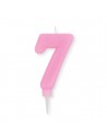 Candelina Plump Stondata  di cera  10  cm numero 7 di colore rosa    pz 1