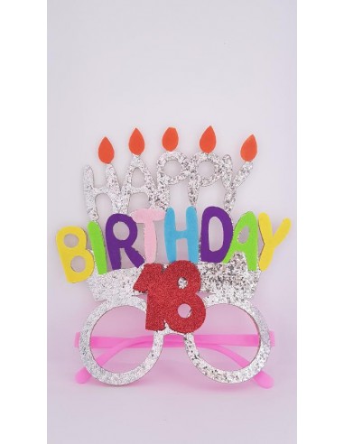 Occhiali Compleanno 18 Anni HAPPY BIRTHDAY   con glitter e Payette   - plastica e pannolenci  - L 15 cm x H 17 cm - 1 pezzo