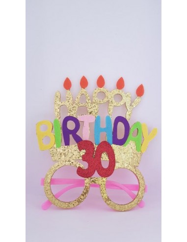 Occhiali Compleanno 30 Anni HAPPY BIRTHDAY   con glitter e Payette   - plastica e pannolenci  - L 15 cm x H 17 cm - 1 pezzo