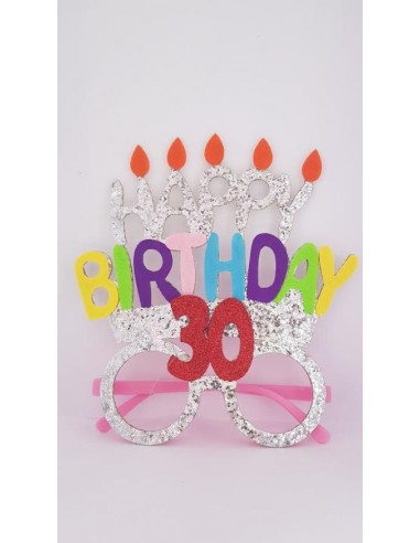 Occhiali Compleanno 30 Anni HAPPY BIRTHDAY   con glitter e Payette   - plastica e pannolenci  - L 15 cm x H 17 cm - 1 pezzo