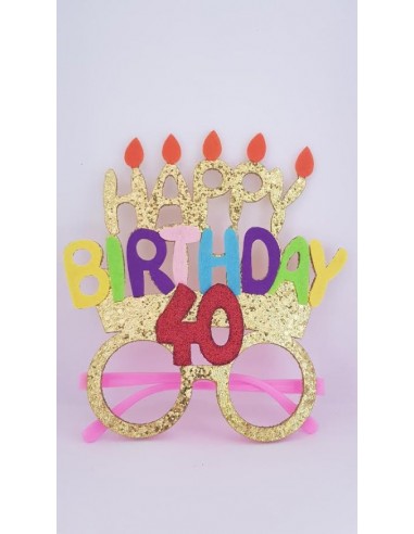 Occhiali Compleanno 40 Anni HAPPY BIRTHDAY   con glitter e Payette   - plastica e pannolenci  - L 15 cm x H 17 cm - 1 pezzo