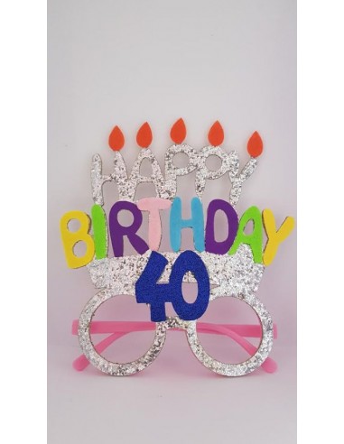 Occhiali Compleanno 40 Anni HAPPY BIRTHDAY   con glitter e Payette   - plastica e pannolenci  - L 15 cm x H 17 cm - 1 pezzo