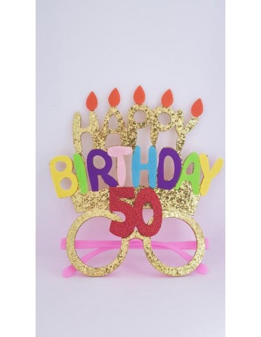 Occhiali Compleanno 50 Anni HAPPY BIRTHDAY   con glitter e Payette   - plastica e pannolenci  - L 15 cm x H 17 cm - 1 pezzo