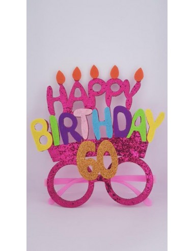 Occhiali Compleanno 60 Anni HAPPY BIRTHDAY   con glitter e Payette   - plastica e pannolenci  - L 15 cm x H 17 cm - 1 pezzo
