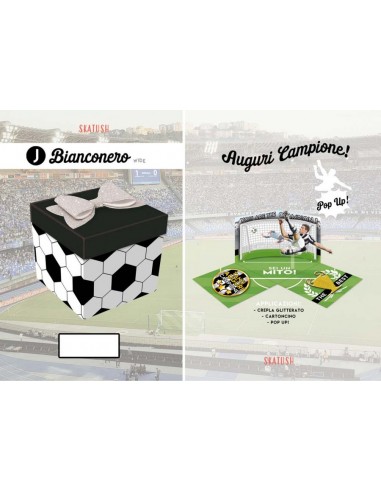 Biglietto Calcio Bianco Nero colori Juventus (AUGURI CAMPIONE) Box Skatush  fantasia palloncini pz 1