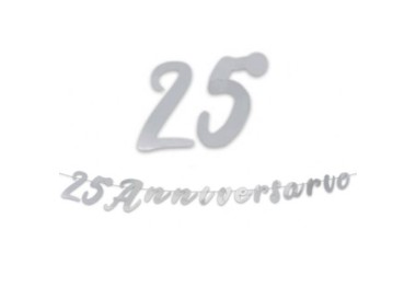 Festone  25 ° Anniversario di Matrimonio con scritto ( 25° ANNIVERSARIO)  oro - L 3 metri x 15 cm H -NOZZE ARGENTO  1 pz