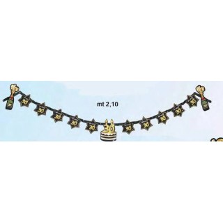 Festone  30 Happy  Birthday  Nero  bianco e oro  - L 2,10  metri x 24 cm H - 1 pz