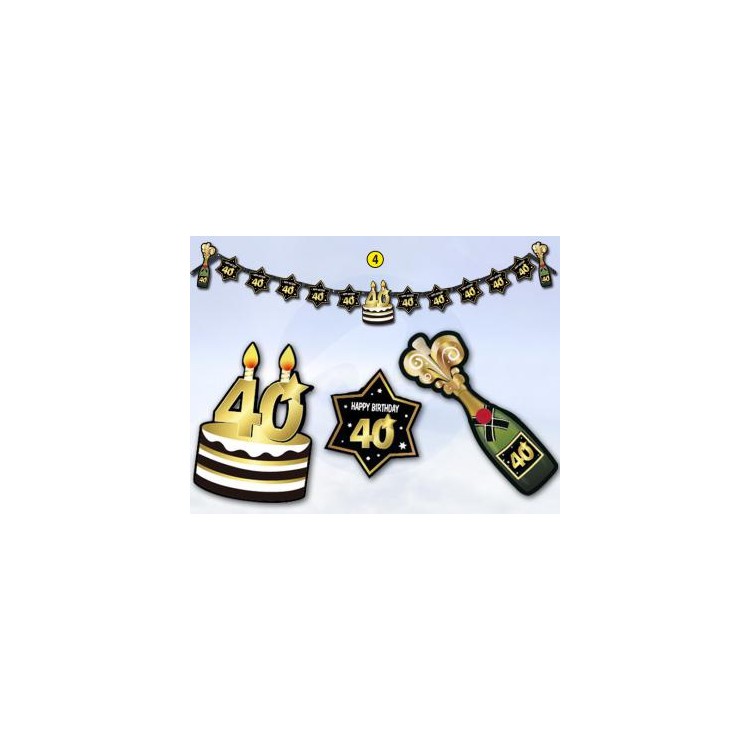 Festone  40 Happy  Birthday  Nero  bianco e oro  - L 2,10  metri x 24 cm H - 1 pz