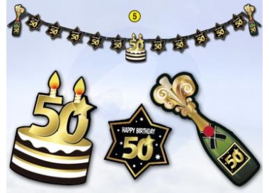 Festone  50 Happy  Birthday  Nero  bianco e oro  - L 2,10  metri x 24 cm H - 1 pz