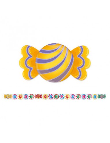 Festone Maxi  Buon Compleanno fantasia lecca lecca multicolore   - L 6 metri x 26 cm H - 1 pz