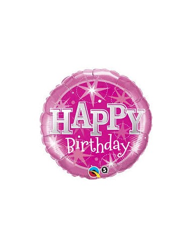 Palloncino grande  con scritta Happy Birthday fucsia  ,rosa  e bianco metallizzato 36 / 91 cm -Qualatex 1 pz