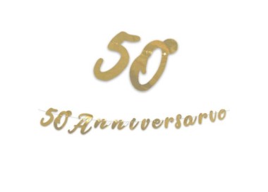 Festone  50 ° Anniversario di Matrimonio con scritto ( 50° ANNIVERSARIO)  oro - L 3 metri x 15 cm H -NOZZE ORO  1 pz