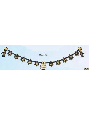 Festone  30 Happy  Birthday  Nero  bianco e oro  - L 2,10  metri x 24 cm H - 1 pz