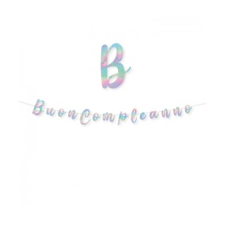 Festone  Buon Compleanno sagomato  in cartoncino Rainbow - L 3  metri / 15 cm  H - 1 pz