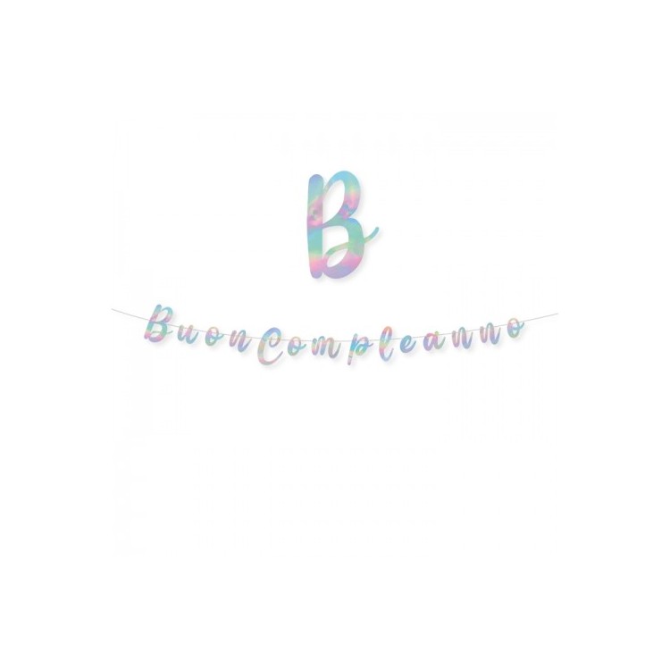 Festone  Buon Compleanno sagomato  in cartoncino Rainbow - L 3  metri / 15 cm  H - 1 pz