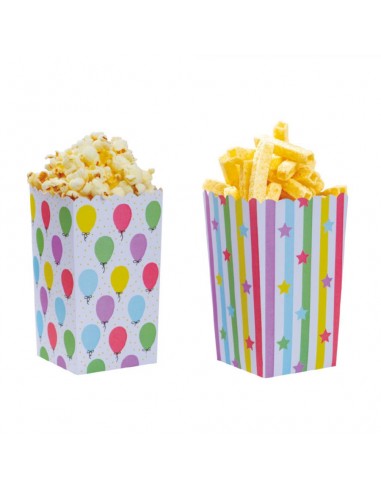 Scatole Party Box per Pop Corn e patatine - 6 pezzi - cartoncino rigido -  bianche a strisce colorate 