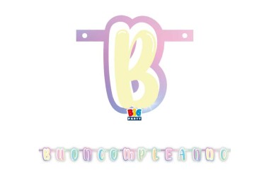 Festone  in cartoncino sagomato  Multicolor colori pastello   con  scritta " BUON COMPLEANNO " - L 2,15  metri / 15 cm  H - 1 p