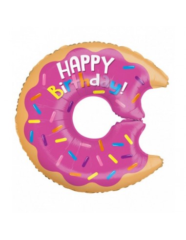 Palloncino  Cianbella Donut con scritta Happy Birthday fucsia  28 / 71 cm 1 pz