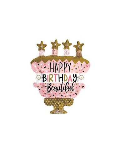 Palloncino Torta Compleanno ( HAPPY  BIRTHDAY BEAUTIFUL ) - Supershape - 91,4  cm -  - 1 pz