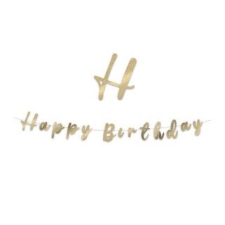 Festone  in cartoncino sagomato  oro   con  scritta "HAPPY BIRTHDAY " - L 3  metri / 15 cm  H - 1 pz