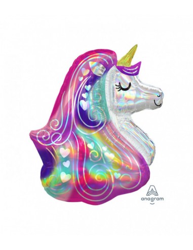 Palloncino Unicorno arcobaleno OLOGRAFICO E CANGIANTE NEW (Testa Unicorno)  - SuperShape -  - 30/ 76 cm - 1 pz