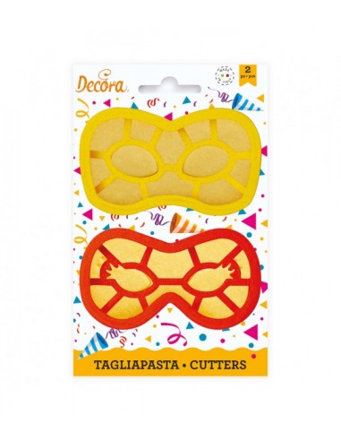 SET 2 TAGLIAPASTA MASCHERA IN PLASTICA CARNEVALE 10 cm x 5 cm x 2,2 cm H  - DECORA