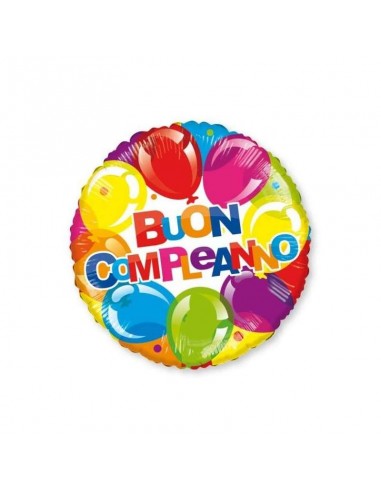 Palloncino New Buon Compleanno Tondo con palloncini stampati  -  - 18 / 46 cm - 1 pz
