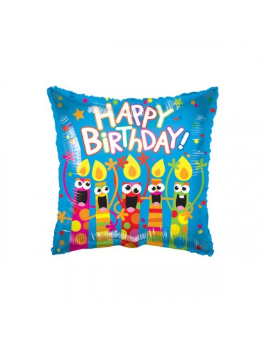 Palloncino quadrato  con scritta Happy Birthday e candeline colorate 18 / 46 cm 1 pz