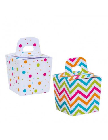Scatole Candy  Box per confezionare dolcetti o regali  - 6 pezzi - cartoncino rigido - bianche a strisce e pois colorati  - 6 cm