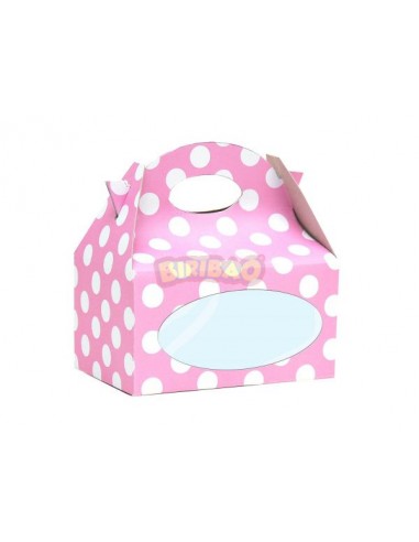 Scatole Candy  Box con finestrella trasparente  per confezionare dolcetti o regali  - 12 pezzi - cartoncino rigido - rosa a pois