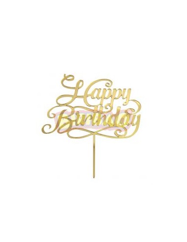 Scritta HAPPY BIRTHDAY cake topper colore oro per torte in plastica specchiante L 20 Cm H 14 Cm 1 pz
