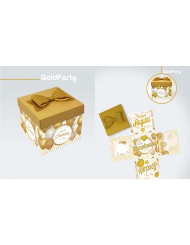 Biglietto sorpresa COMPLEANNO  GENERICO GOLD   Box Skatush  fantasia palloncini oro   pz 1