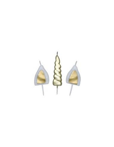 Kit 3 Candeline  di cera  a tema Unicorno corno 8 cm e orecchie 5 cm  PZ 1