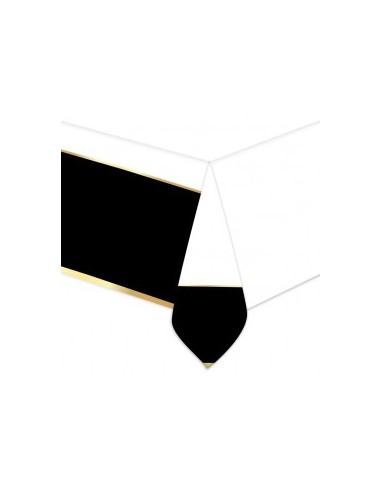 Tovaglia in plastica GENRERICA   (Bianca , nera oro ) 140 cm x 270 cm - 1 pezzo
